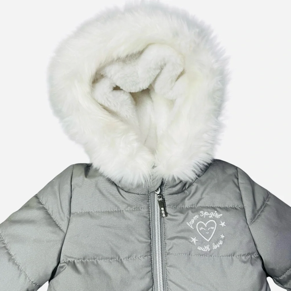 NWT New 3 Pommes Baby Girl Grey Parka Jacket Made In France Size 3/6 Months